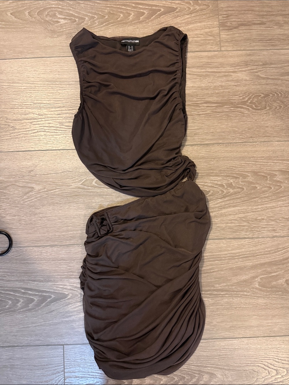 PrettyLittleThing Brown Ruched Cut Out Dress